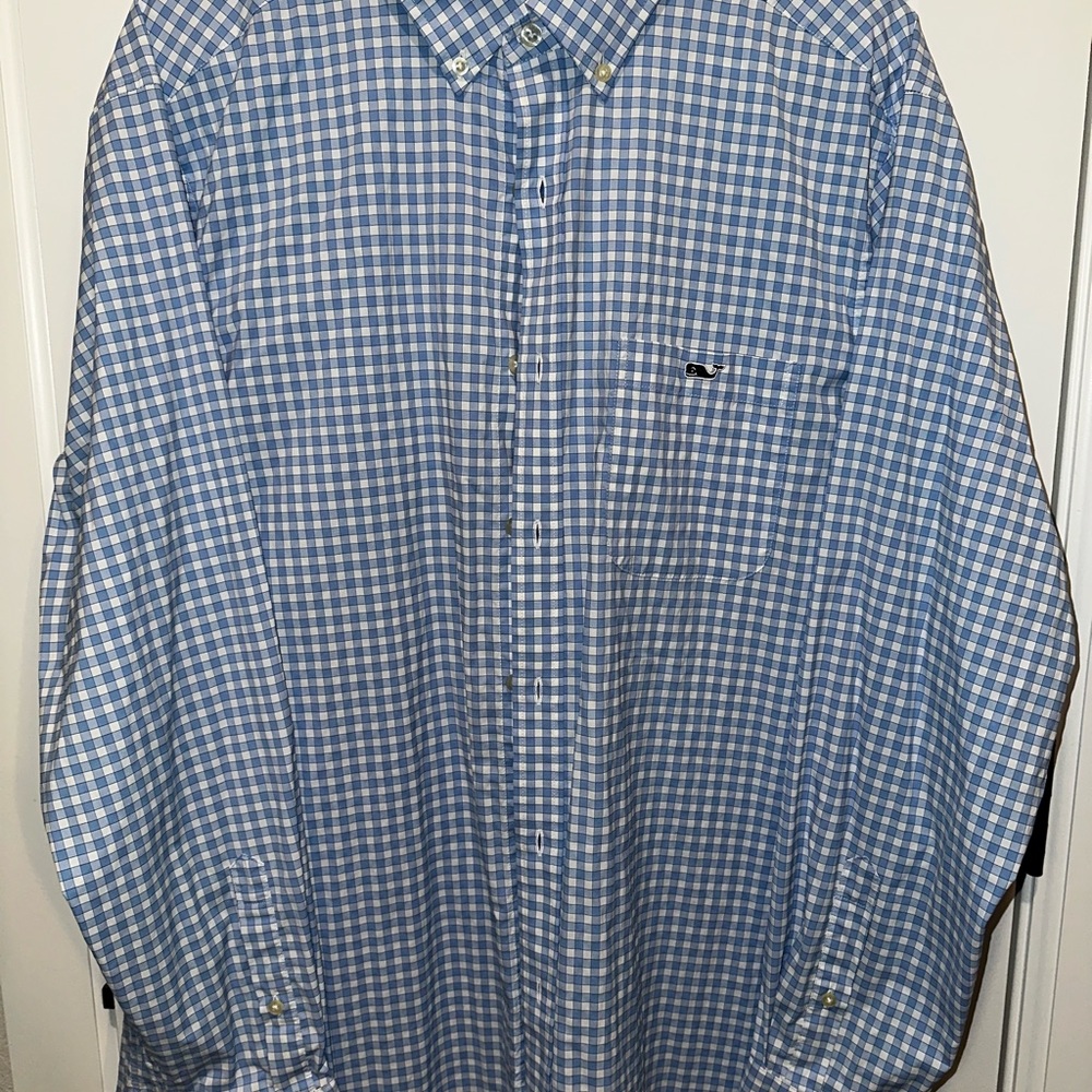 Vineyard Vines Performance Light Blue Checkered Men's Shirt